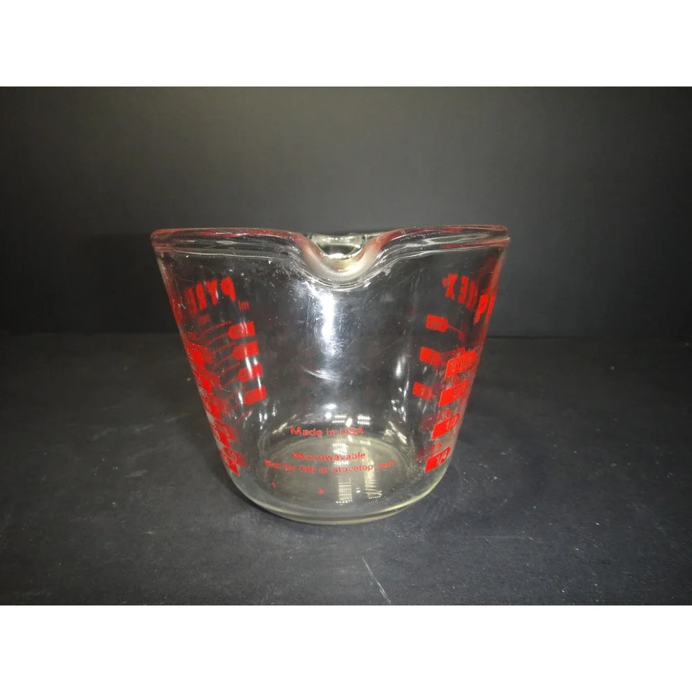 Vintage Pyrex 1 Cup Glass Measuring Cup Red Lettering Made in USA 8oz 250ml